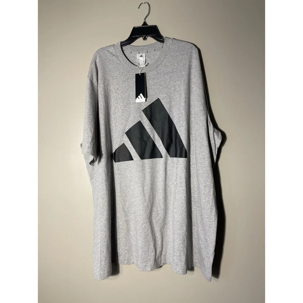 adidas Mens Crew Neck 3 Stripes Logo Big & Tall Graphic T-Shirt Size LT Gray